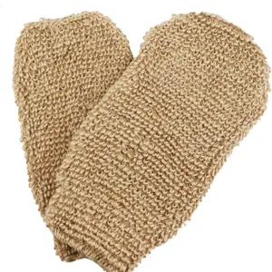 Set di guanti esfolianti in juta naturale per il corpo e massaggio sotto la doccia.