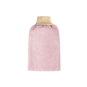 Guante de baño exfoliante grueso de doble capa en color rosa para el cuerpo y limpieza profunda