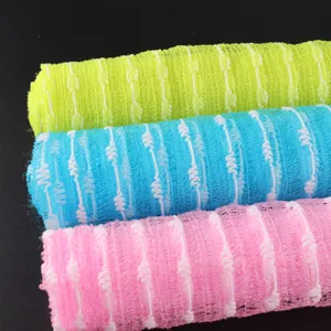 Exfoliating mesh bath towel long body scrubber sauna back washer set for shower cleaning.