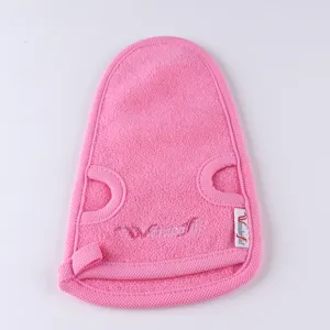 Pink exfoliating bath mitt soft plant fiber shower glove gentle body skin scrub tool