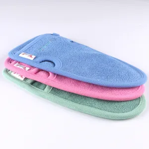 Exfoliating bath mitt set plant fiber back scrubbing towel solid color shower gloves 3pcs