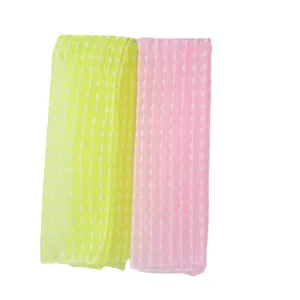 Exfoliating bath towel set, dual color long body scrubber for skin cleansing and spa shower use.