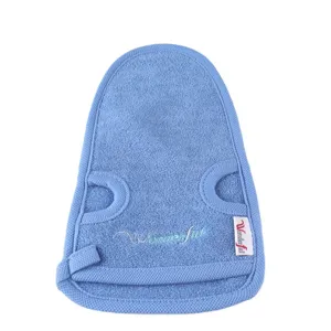 Blue exfoliating bath mitt soft plant fiber shower glove for daily body cleaning use