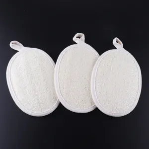 Natural Loofah Bath Sponge Pads Oval Exfoliating Scrubbers with Beige Edging 3 Pcs Set