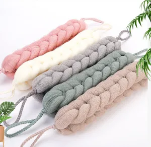 Longue sangle de bain tressée éponge de douche douce en maille avec boucle de suspension.
