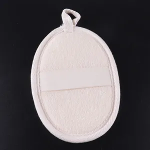Natural loofah bath sponge pad oval exfoliating body scrubber with strap for daily shower use