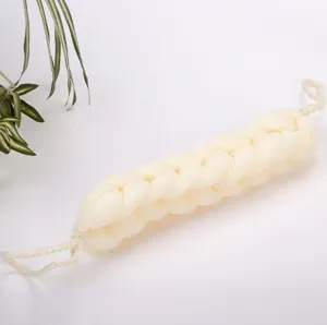 Longue éponge de douche filet pour le dos pouf de bain élastique couleur crème
