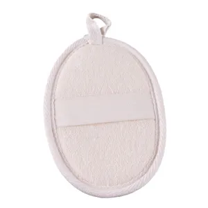 Natural Loofah Bath Sponge Oval Body Scrubber with Hand Strap Beige Trim Shower Exfoliating