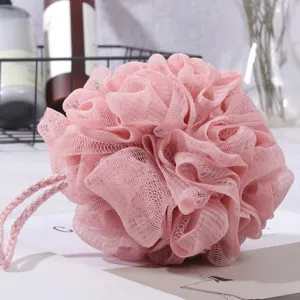 Grand fleur de douche rose éponge de bain douce filet luffa avec cordon pour lavage corporel.