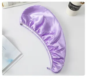 Cuffia per asciugatura capelli in satin viola da donna, berretto doccia doppio strato per cura.