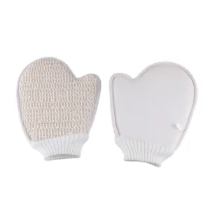 Doppelseitige Peeling-Duschhandschuhe mit Rippbündchen für sanfte Hautreinigung und Wellness.