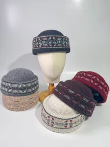 Bonnet Dockworker Tricoté Fair Isle Rétro Motif Chaud Revers Bonnet Hiver pour Femme