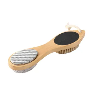 Lima para pies de madera con piedra pomez y cepillo para eliminar piel muerta talones.