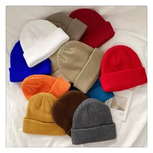Gorro de punto de color sólido gorro cálido de invierno gorro de lana grueso para hombre mujer