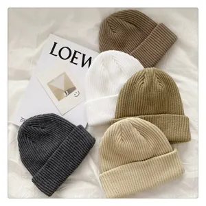 Otoño invierno color sólido gorro de punto grueso muy cálido casual para hombres moda