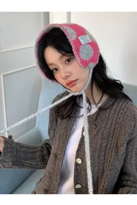 Mujer invierno cálido tejido lunares orejeras sombrero lindo trenza gorro térmico