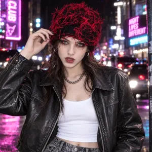 Autumn winter quirky warm knit hat acrylic brimless dome red black beanie for men women street style