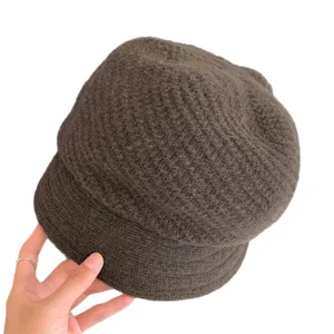 Damen Winter Strick Baret Mütze stilvoll kurze Krempe Newsboy Cap warme Herbst Kopfbedeckung