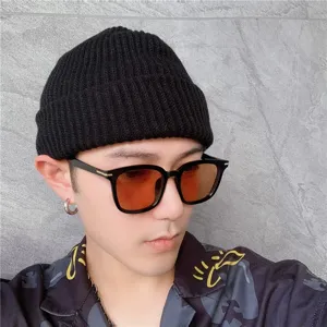 Otoño Invierno Casual Color Sólido Espesado Cálido Gorro de Punto Para Hombres Moda Slouchy Skull Cap Unisex Streetwear