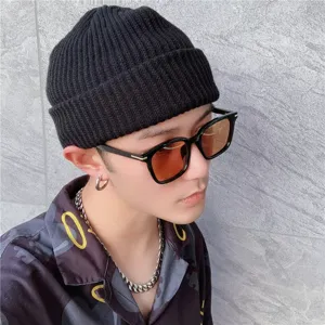 Gorro negro hombre punto grueso invierno calido estilo callejero moda casual de uso diario tendencia