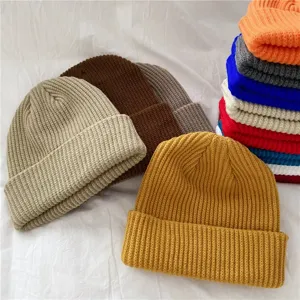 Gorro de punto liso de otoño invierno para hombre gorro de lana cálido y grueso estilo casual