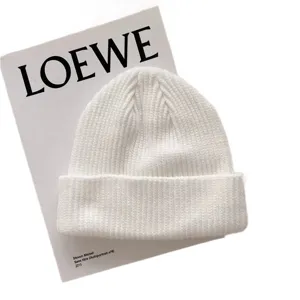 Gorro de punto acanalado blanco para hombre invierno cálido grueso lana gorro color sólido