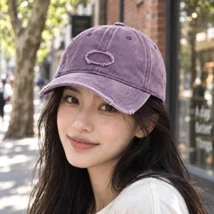 Gorra de béisbol morada lavada y desgastada para mujer, sombrero bordado con estilo.