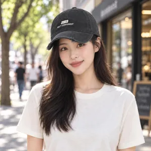 Cappellino da baseball slavato alla moda coreana con ricamo visiera curva donna