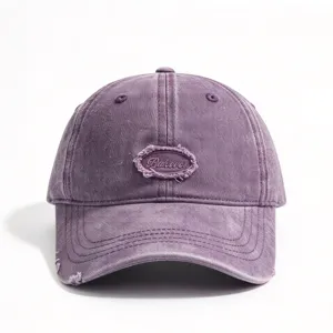 Gorra de béisbol vintage desgastada morada ala curva logotipo bordado sombrero elegante