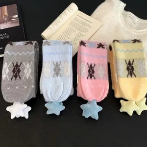Nouvelle echarpe en tricot jacquard etoile peluche epaisse pendentif hiver chaud femme
