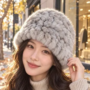 Cappello da pescatore caldo in pelliccia di coniglio da donna moda autunno inverno chic