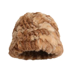 Comodo cappello da pescatore in pelliccia di coniglio da donna, caldo cappello peluche invernale.