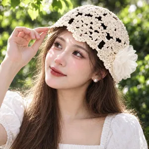 Femmes Été Fin Ajouré Crochet Beanie Chapeau Doux Floral Tricoté Pullover Casquette Respirant Protection Solaire Mode Chapeau
