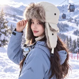 Gorro ruso de invierno cálido de piel sintética con orejeras, gorro acolchado para deportes nieve.