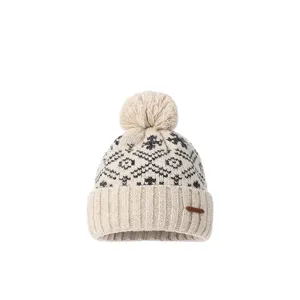 Women winter warm knit beanie hat pom pom wool fuzzy fair isle pattern cozy thick headwear