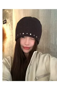 Bonnet en tricot clouté rétro américain pour femme automne hiver chaud chapeau chic