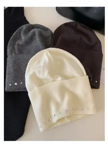 Bonnet en tricot à rivets rétro américain pour femme, chapeau chaud d'automne et d'hiver
