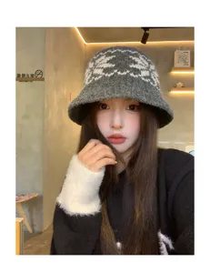 Fair Isle Jacquard Knitted Bucket Hat Winter Vintage Ethnic Style Warm Woolen Fisherman Hat