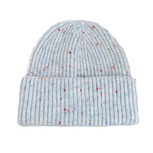 Women winter warm knit beanie hat with colorful confetti yarn stylish slouchy cap new
