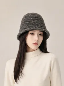 Chapeau cloche en tricot épais style français, chapeau pull uni chaud d'hiver pour femmes.