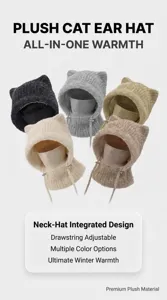 Winter plush cat ear hat integrated balaclava ski mask windproof warm knit cap