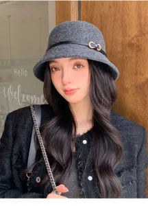 Mujer otoño invierno gris sombrero cubo lana elegante fedora cálido moda sombrero cuenco