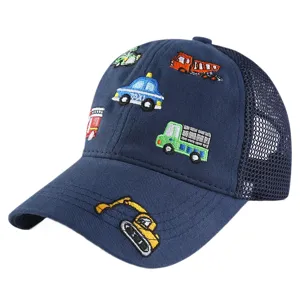Casquette de baseball en filet pour enfants, brodée de voitures, chapeau de soleil d'été.