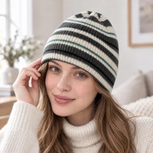 Berretto in Maglia a Righe Per Donna Autunno Inverno Caldo Termico Casual Slouchy Skull Cap Stile Ins Moda Copricapo