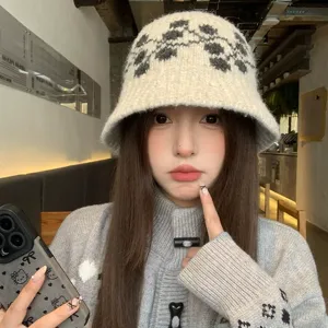 Cappello da pescatore jacquard maglia donna autunno inverno caldo grigio secchio casual