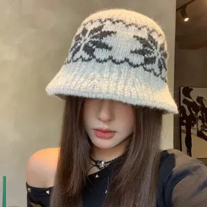 Women Winter Warm Knit Fisherman Hat Fair Isle Jacquard Retro Ethnic Style Basin Hat Wool Blend Casual Daily Hat