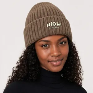 Berretto in maglia a coste marrone da donna autunno inverno caldo elastico morbido cappello