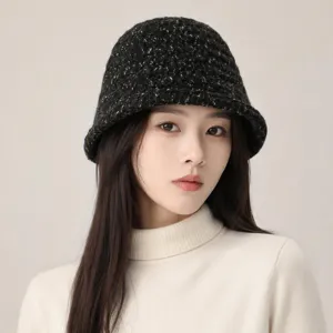 Bonnet en Gros Tricot Style Français pour Femmes Chaud d'Hiver Couleur Unie Bonnet Souple Chapeau Tricoté