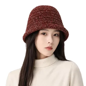Chapeau cloche tricoté épais style français pour femme, bonnet d'hiver chaud unicolore.