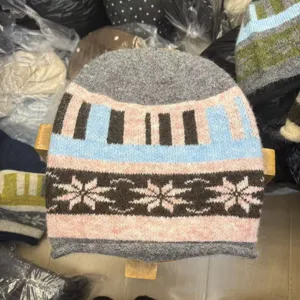 Autumn winter jacquard knitted beanie hat warm wool skull cap unisex fashion headwear